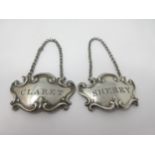 A pair of Victorian silver escutcheon Labels, Sherry and Claret, London 1842, maker: Edward and John