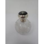 A George V silver and tortoiseshell lidded cut glass Scent Bottle, Birmingham 1916