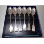 Six Victorian silver Teaspoons, fiddle pattern, engraved initial H, London 1887