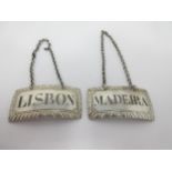 A pair of Georgian silver Labels, Madeira and Lisbon, maker: Matthew Boulton