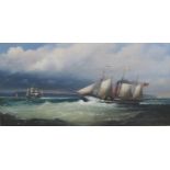 MICHAEL MATTHEWS (b.1933). Sail and Steam, signed, oil on canvas, 14 x 28in