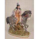 A Lippelsdorf GDR porcelain Figure of a Native American on Horseback 1ft 8 1/2in H