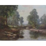 S.W.G. (?). A tranquil river landscape, indistinctly signed, oil on canvas, 22 x 28in