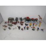 A collection of Britains and Wend-al Circus Figures and Animals, including elephants, lions,