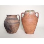 Two antique pottery Pots with handles and frieze decoration