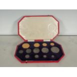 Edward VII 1902 Long Matt Proof 13 Coin Set, Maundy Penny - Gold Five Pounds, in dated Royal Mint