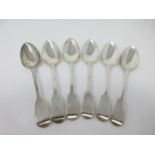 Six George IV silver Dessert Spoons fiddle pattern engraved initials, London 1825, maker: W.C.,