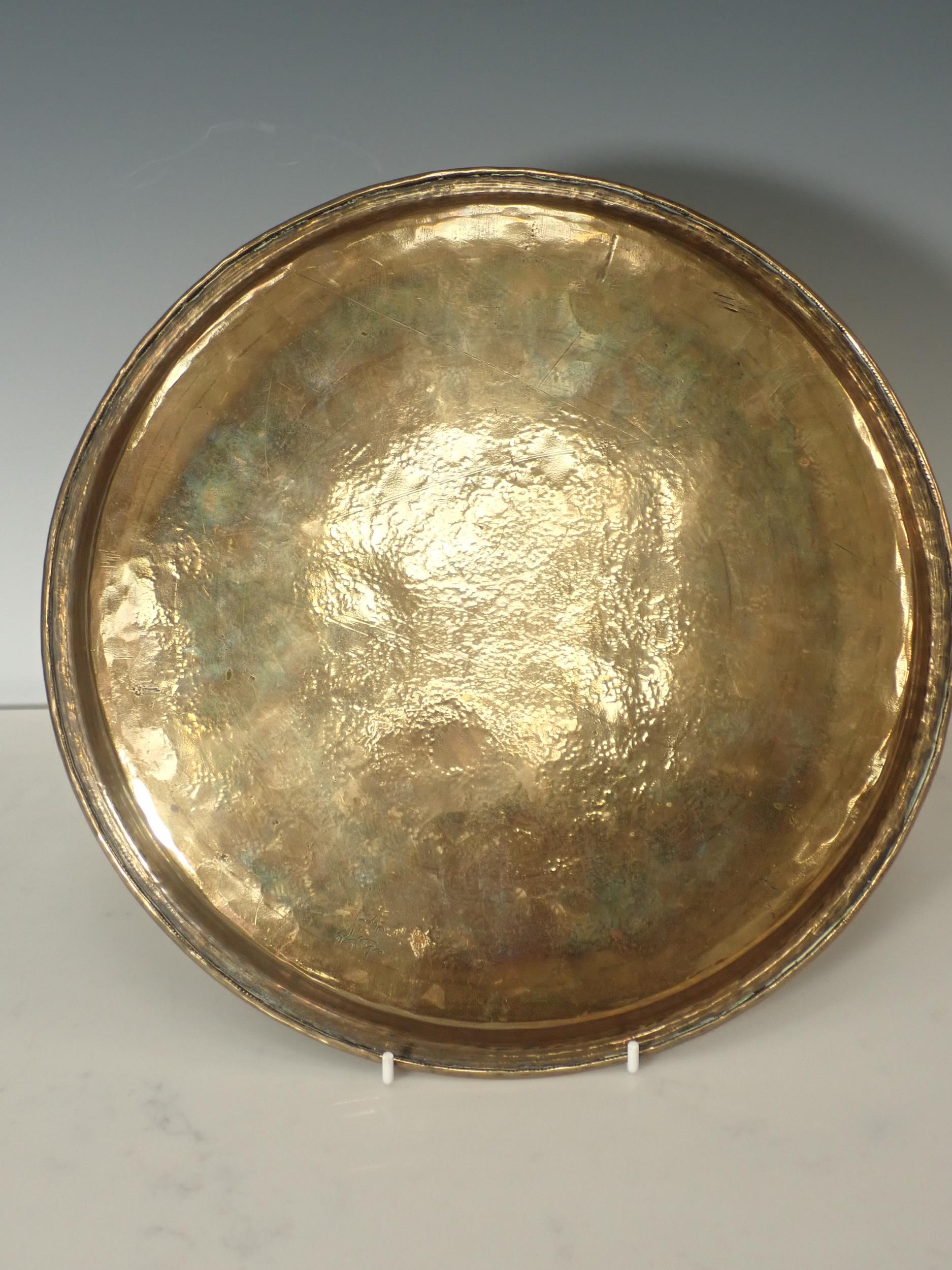 A Persian brass Tray with finely engraved design of exotic birds and flowers, bearing signature, - Image 2 of 5