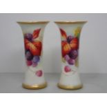 A pair of Royal Worcester Vases of concave form, painted still life of fruit including blackberries,