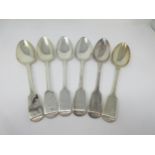 Six William IV silver Table Spoons fiddle pattern engraved crests, London 1836, 520gms