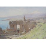 ERNEST ARTHUR ROWE (1862-1922). Etna from the ruins of the Greek Theatre, Taormina, Sicily,