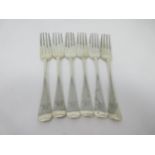 Six Victorian silver Dinner Forks hanoverian pattern engraved initials, London 1877, maker: G.A.,