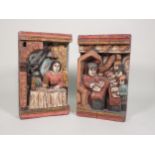 A pair of Folk Art Carvings depicting a figure preaching to others, and the other depicting a scribe