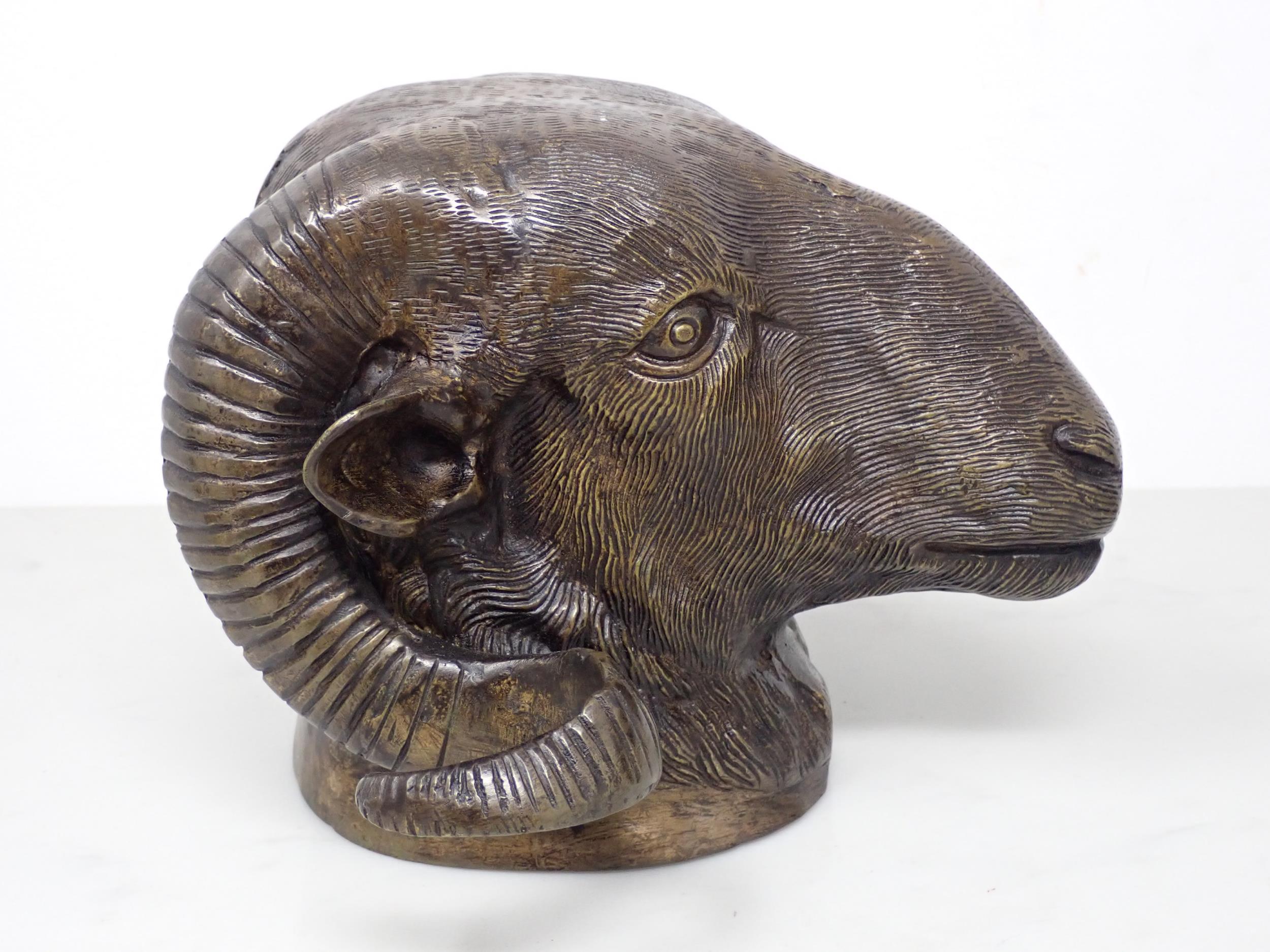 A pair of cast bronze Ram's Masks 7in L x 6in H - Image 2 of 5