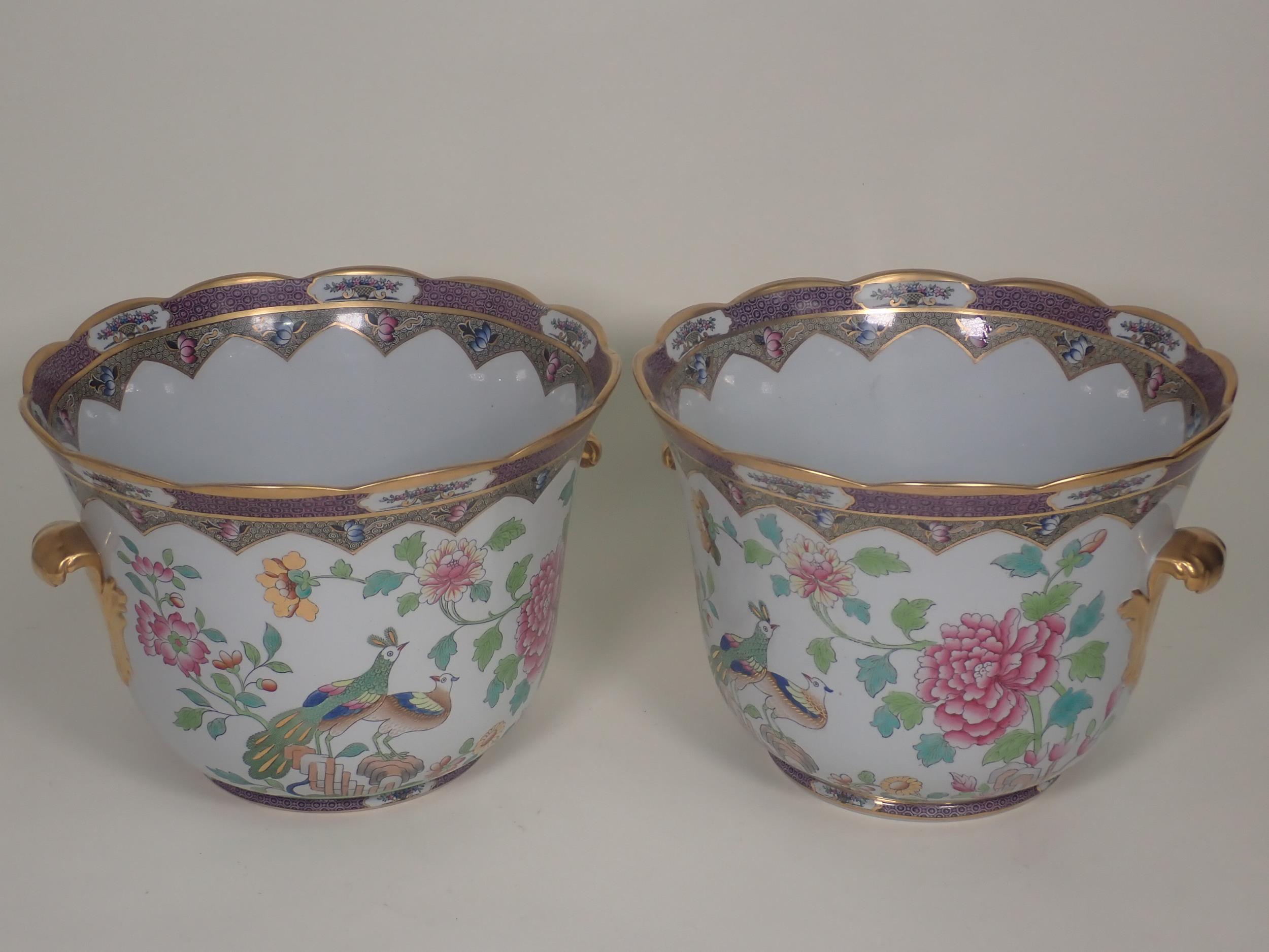 A pair of Spode porcelain Wine Coolers decorated exotic birds amongst flowers with gilded leafage - Image 10 of 10