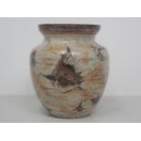 A late 19th Century Martin Brothers pottery Aquatic Vase, incised and painted grotesque fish and