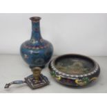 A 19th Century Chinese cloisonné blue ground Vase with floral design 9in H, a cloisonné Bowl with