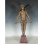 A Figure of an Angel with bronze effect raised on a plinth, 2ft 1in H overall