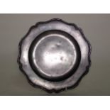 An 18th Century Pewter Dish, Stynt Duncombe, Bewdley, with silver shape rim, 9 1/2 in diam