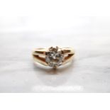 A Diamond single stone Ring claw-set cushion-cut stone, estimated 1.50cts, ring size M, unmarked,