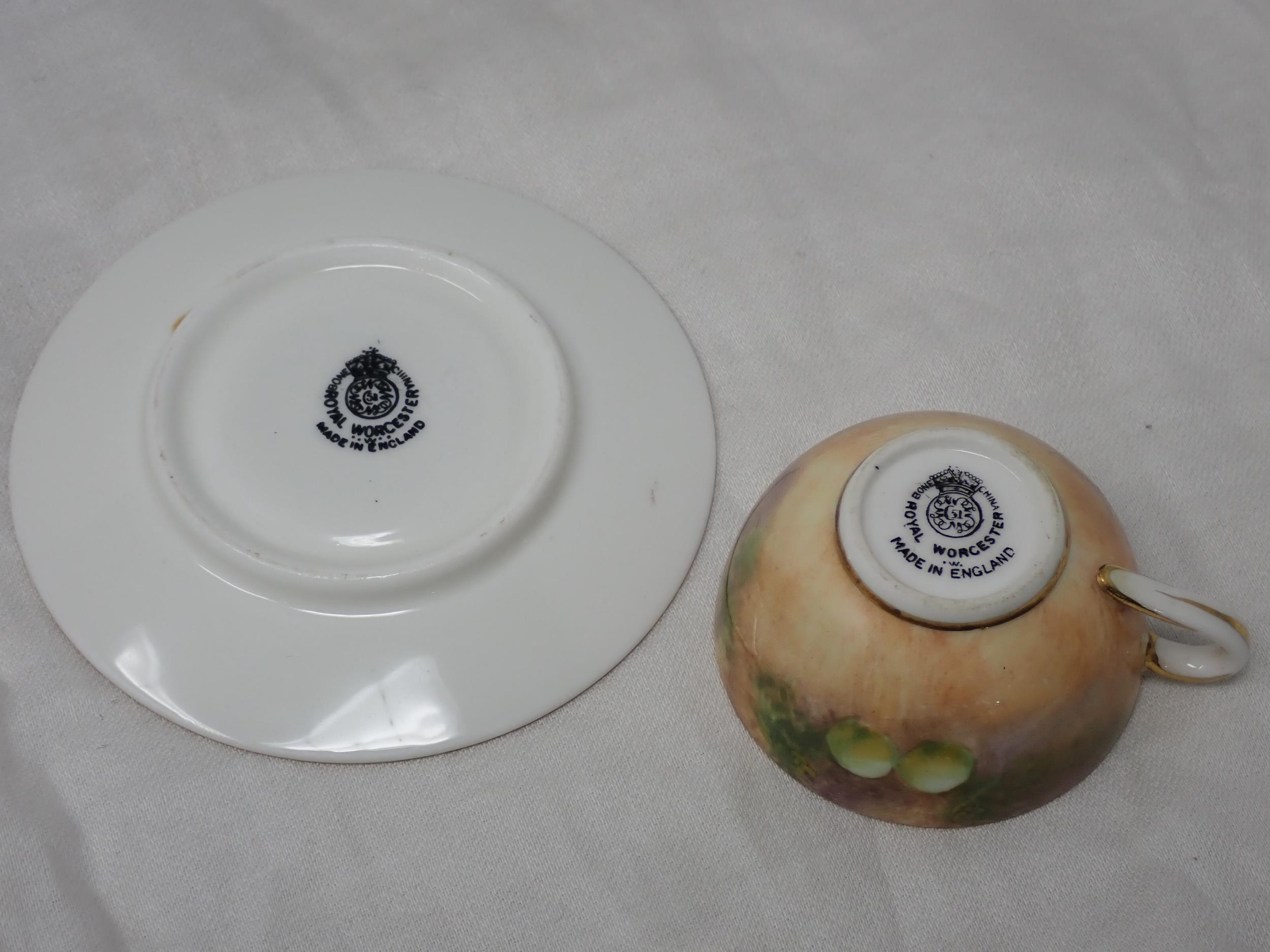 A Royal Worcester miniature Cup and Saucer painted still life of fruit, signed - Image 4 of 8