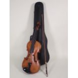 A 19th Century Stainer Violin with perfling to the top and two piece back which has a later