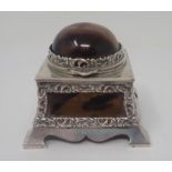 An Edward VII silver and tortoiseshell square Inkwell with domed lid, London 1906