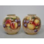 A pair of Royal Worcester ovoid Vases painted still life of fruit, signed 3in H