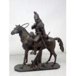 In the manner of Alfred Barye; bronze Sculpture of a mounted Cavalry Officer in 19th Century dress