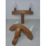 Robert Mouseman Thompson. A pair of adzed oak Wall Lights with mouse signature, 12 1/4 in W x 7 1/