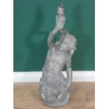 A lead Garden Water Feature in the form of a maiden holding a fish, 2ft 8in H