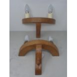 Robert Mouseman Thompson. A pair of adzed oak Wall Lights with mouse signatures, 12 1/4 in W x 7 1/2