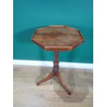 An antique Candle Stand with octagonal yew top with gallery on vase turned oak column and elm tripod