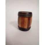 A 19th Century Scottish mixed wood Money Box of barrel shape, 3¼in