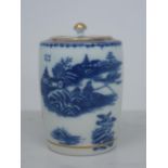 A 19th Century porcelain Jar and Cover, possibly Caughley, with chinoiserie design of landscape with