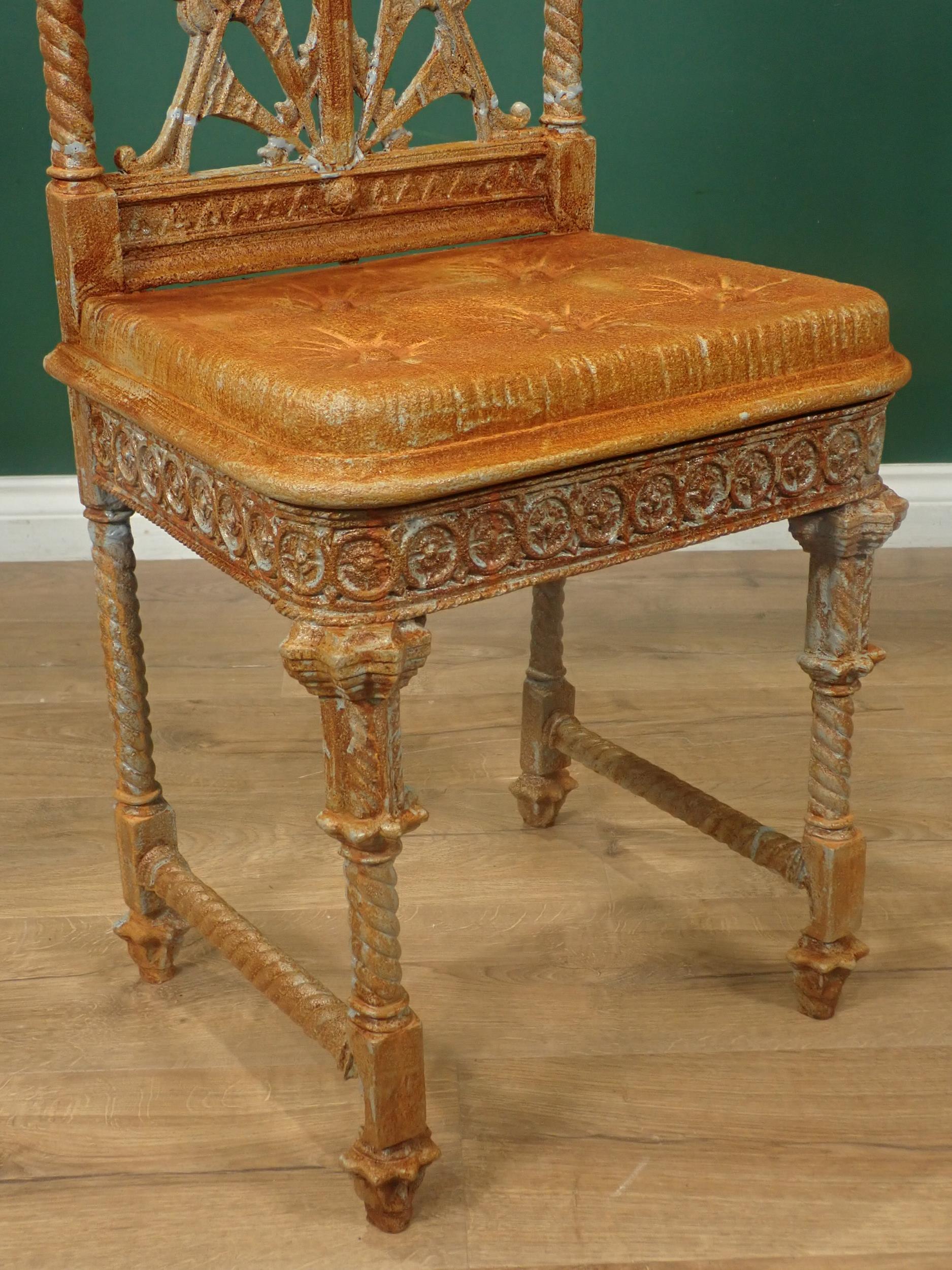 A Coalbrookdale cast iron Chair designed by Christopher Dresser, with pierced back, cast simulated - Image 3 of 14