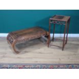 An Oriental rosewood square Occasional Table with pierced rails, shaped supports and stretchers 15in