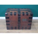 A 19th Century metal bound oak silver Chest with interior tray and labelled Cuff & Broadhurst, 204