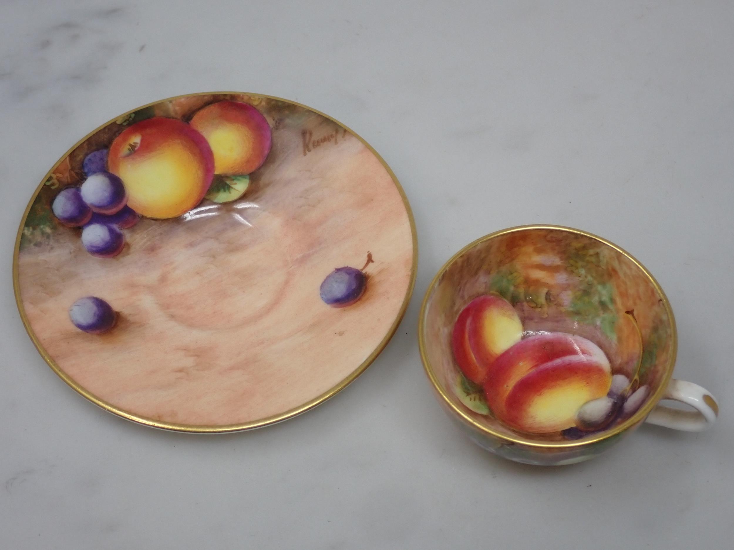 A Royal Worcester miniature Cup and Saucer painted still life of fruit, signed - Image 2 of 8