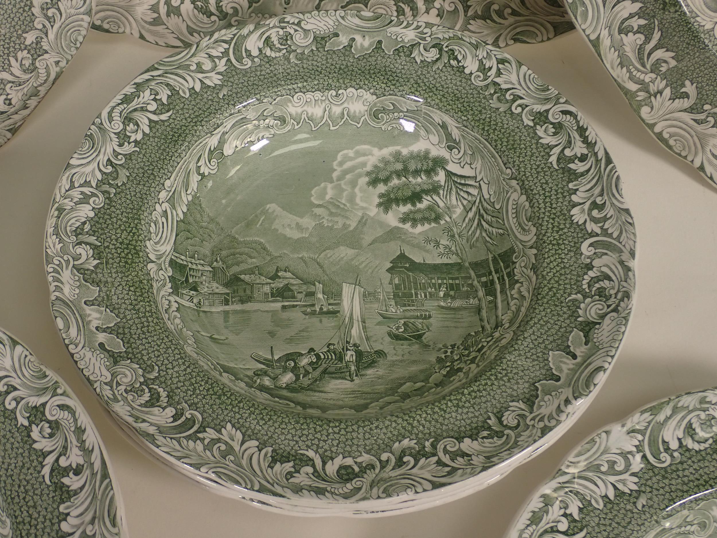 Eight Copeland and Garrett "Interlaken" pattern Soup Dishes, a pair of octagonal Meat Plates, 17in - Image 3 of 4