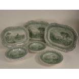 Eight Copeland and Garrett "Interlaken" pattern Soup Dishes, a pair of octagonal Meat Plates, 17in