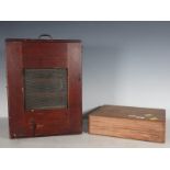 An antique stained pine Lepidopterist's Setting Cabinet with gauze cupboard door enclosing cork