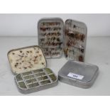 Two Wheatley Fly Tins containing various hackled dry and wet Flies and a alloy Rig Box (