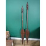Two carved hardwood Benin Ceremonial Paddles 5ft 1in L and 5ft 4in L