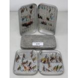 Three Wheatley alloy Fly Tins containing a collection of Trout and Sea Trout Wet Flies (