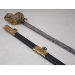 A Victorian 1827 Pattern Naval Officer's Sword in brass mounted leather Scabbard by Matthews,