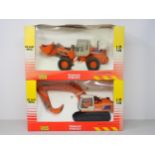 A boxed Travaux Publics 1:32 Digger and a Fiat front end Loader