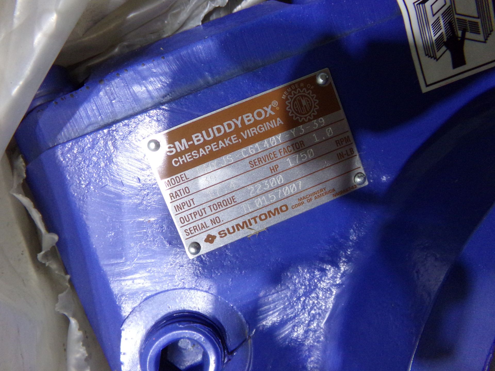 SUMITOMO SM BUDDYBOX MODEL FHYJS-C6140YV Y3-39 RATIO 39 INPUT 17.4HP 1750 RPM OUTPUT 22300 - Image 9 of 9