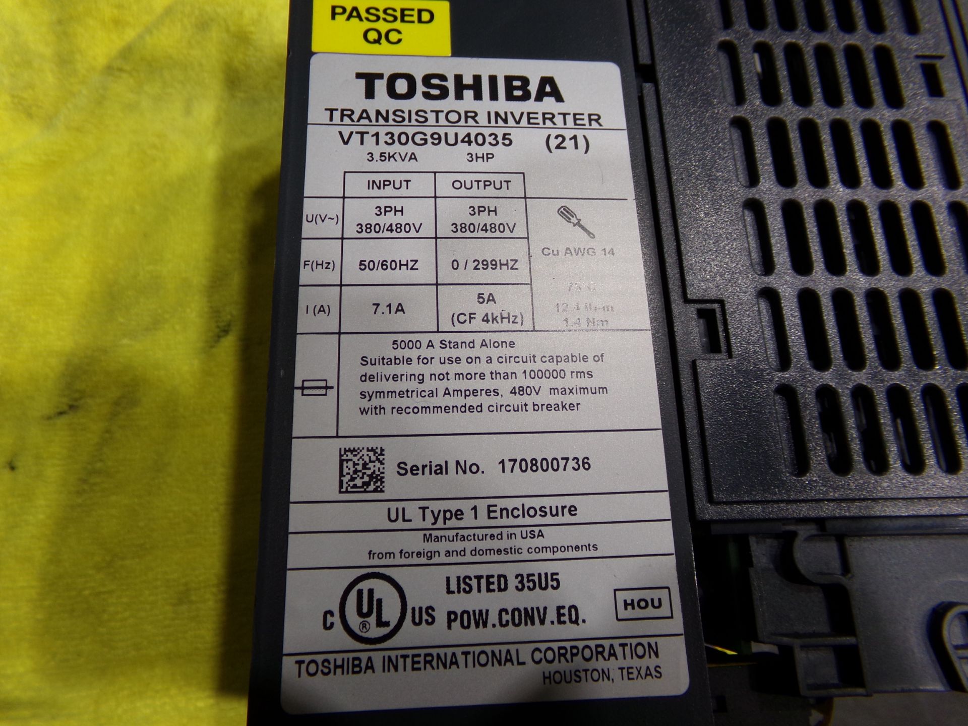 TOSHIBA G9 ADJUSTABLE SPEED DRIVE VT130G9U4035 - Image 5 of 8