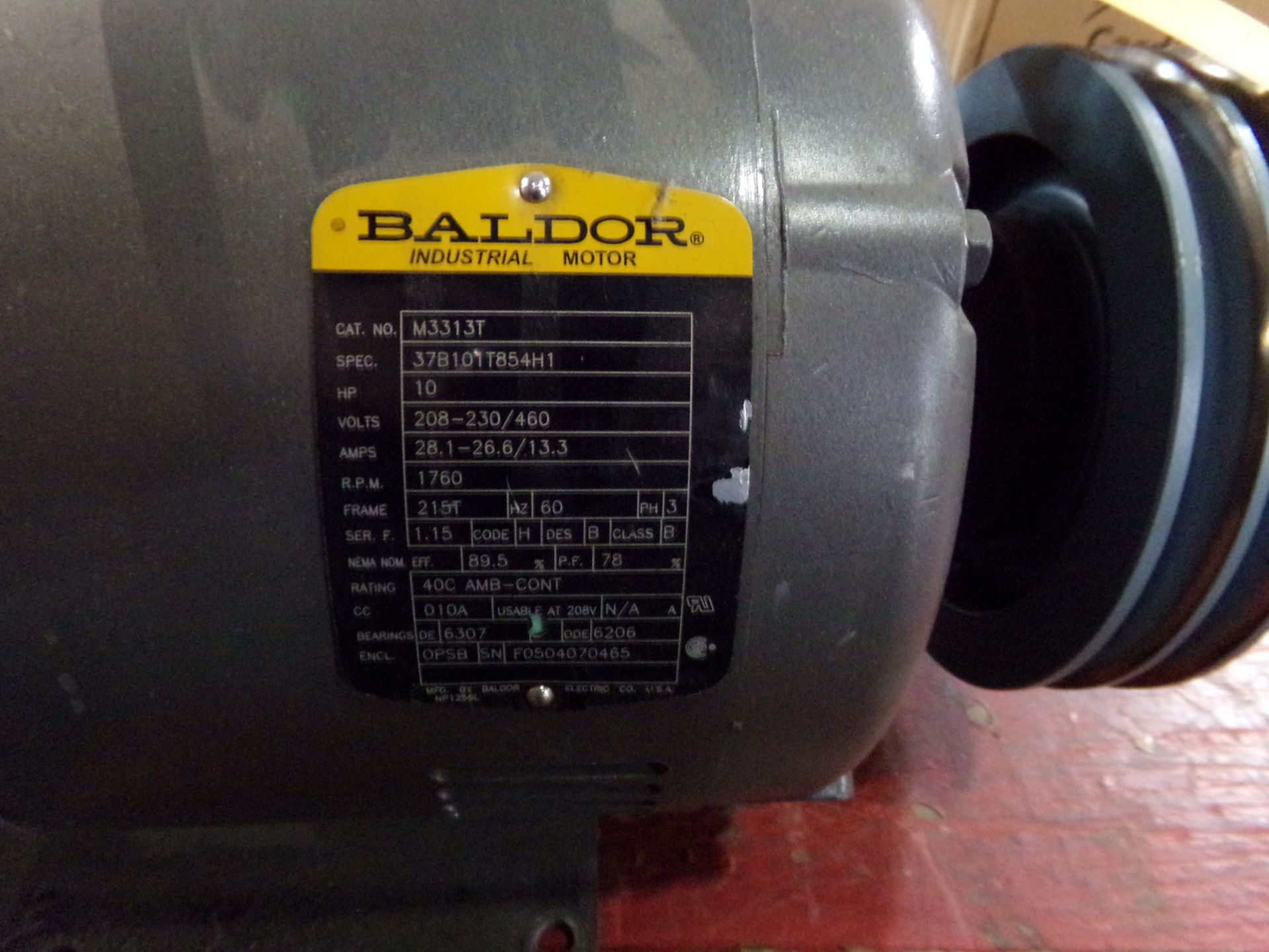 baldor motor 10 hp 215t frame 1.15 ser rat 1760 rpm ,cat no. m3313t , 2 belt pulley - Image 2 of 7